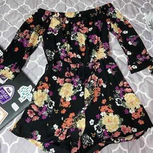 Flowered off the shoulder with sleeves romper